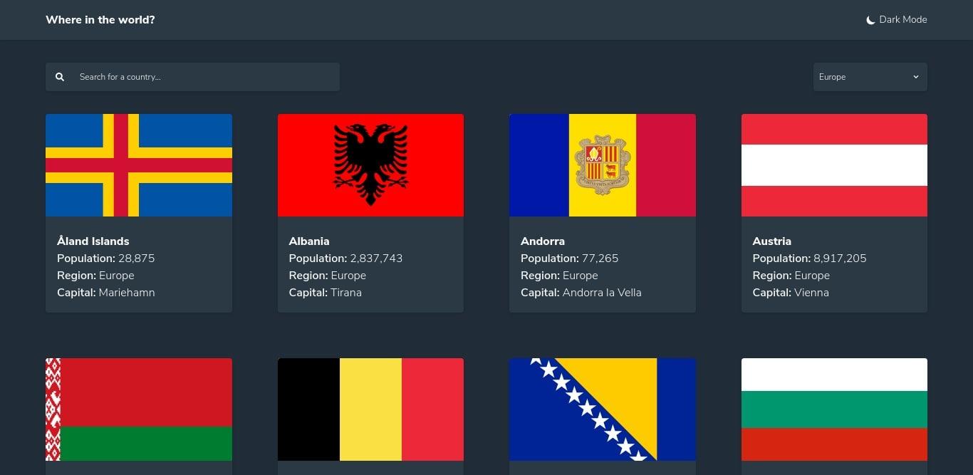 Countries Search Page